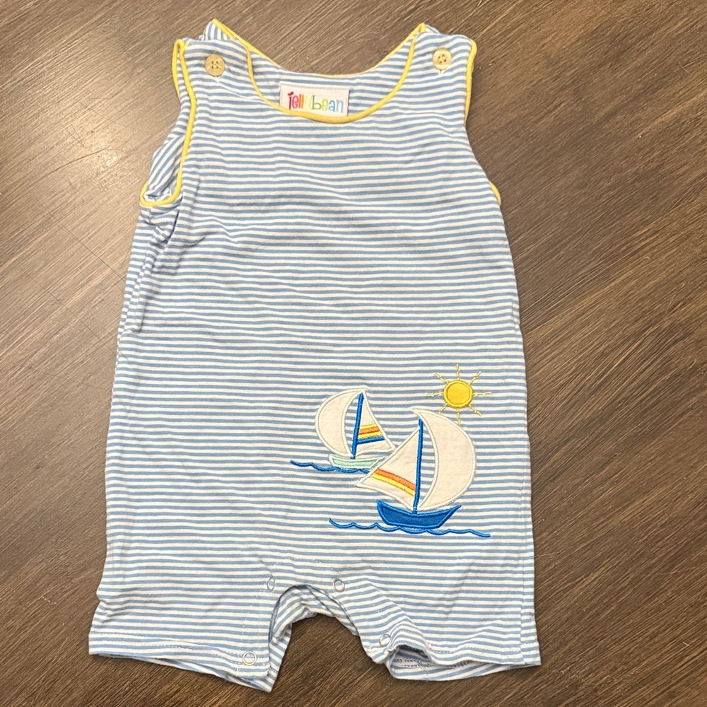 Jelly Bean Striped Baby Romper with Sailboat Design